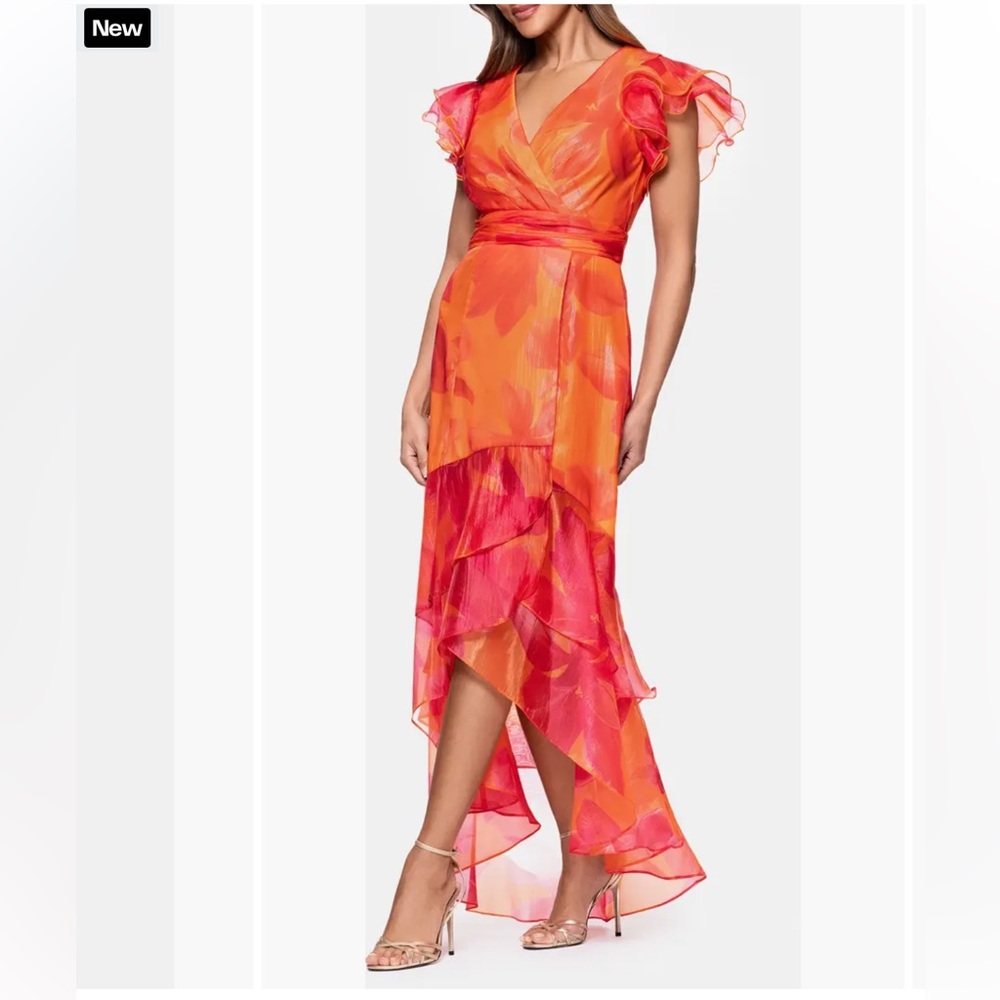 XSCAPE Metallic Floral High Low Gown size 4